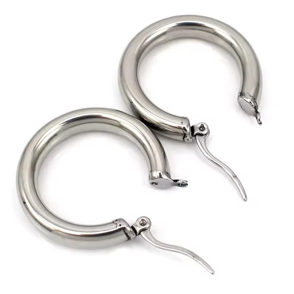 NEW Large Chunky Tubular Hoop Earrings |‎ White Gold Filled